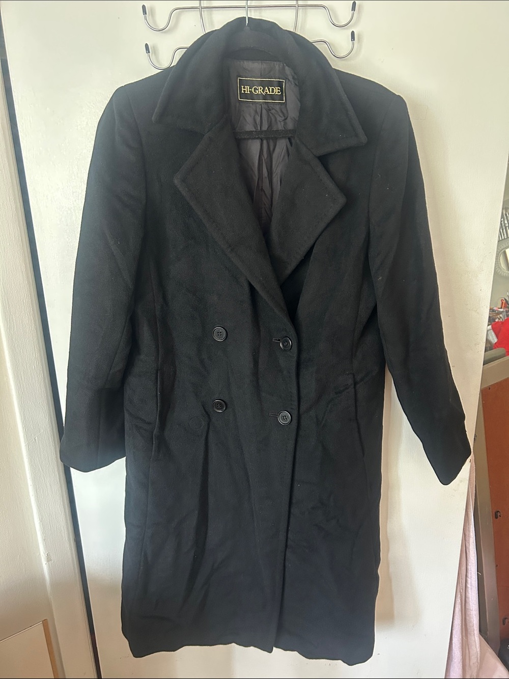 Agora Hi-Grade Black Double-Breasted Wool Pea Coat